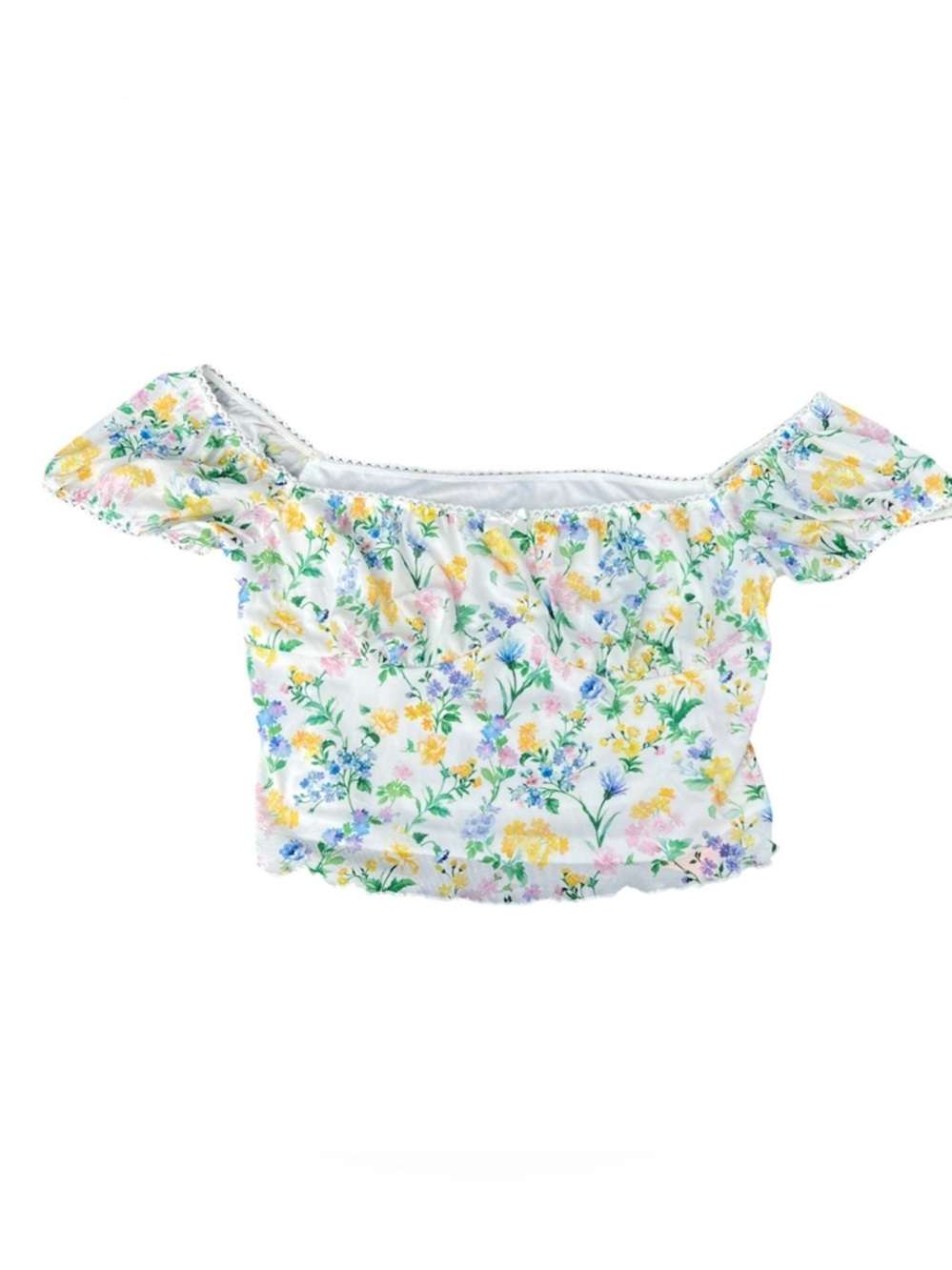 Forever 21 Women's 2XL Floral Off Shoulder Crop Top Cottagecore Milkmaid NWT